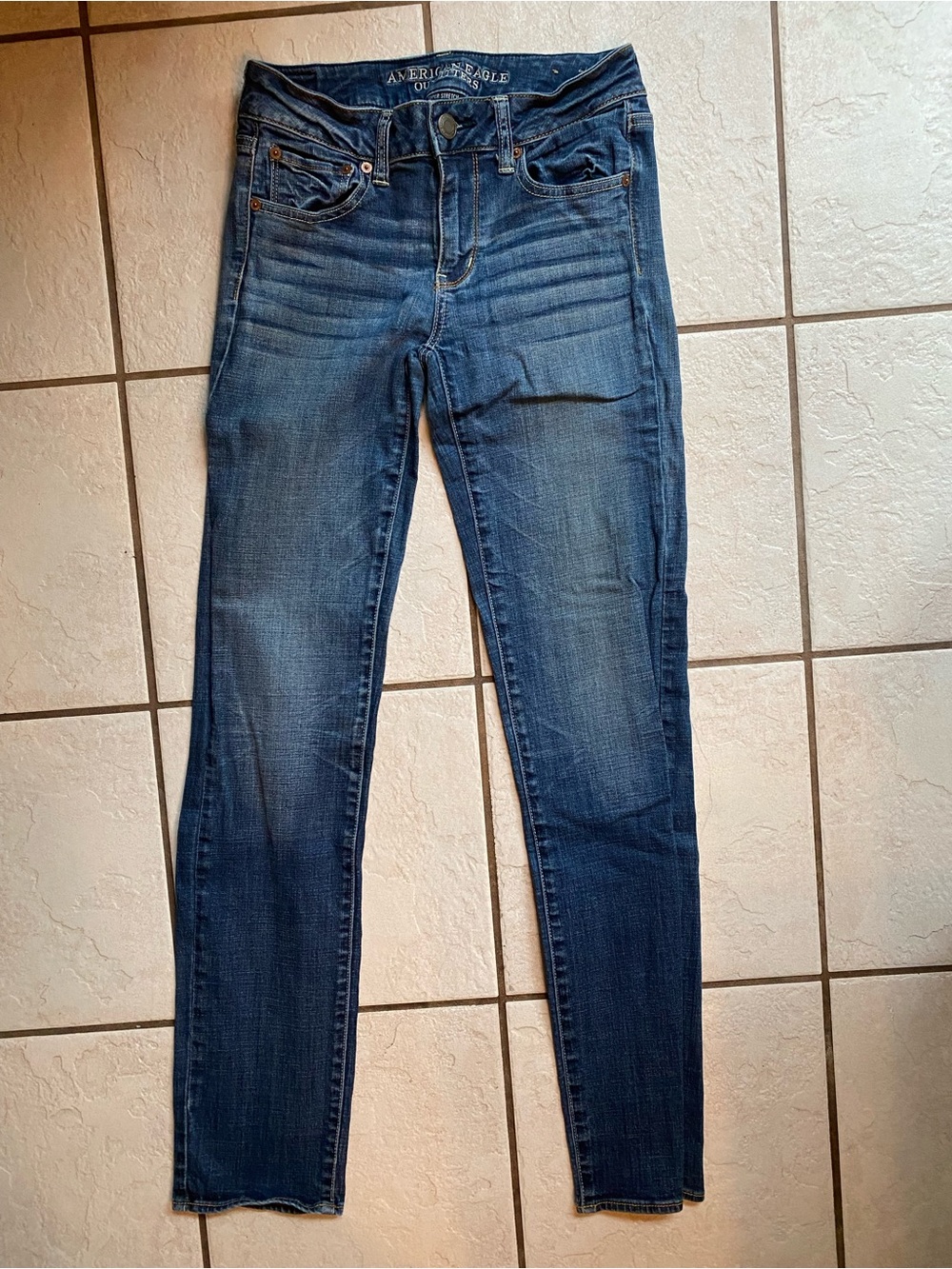 American Eagle Outfitters Women Denim Jeans Super Stretch Straight Leg Sz 4 Long